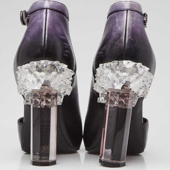 Chanel Purple Leather Crystal CC Pumps Size 6.5/37 - Picture 4 of 6